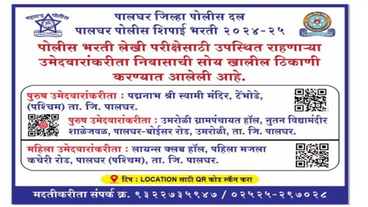 पालघर पुलिस भर्ती 2024-25: लिखित परीक्षा के लिए सुरक्षा चाक-चौबंद, अभ्यर्थियों के लिए निवास की व्यवस्था